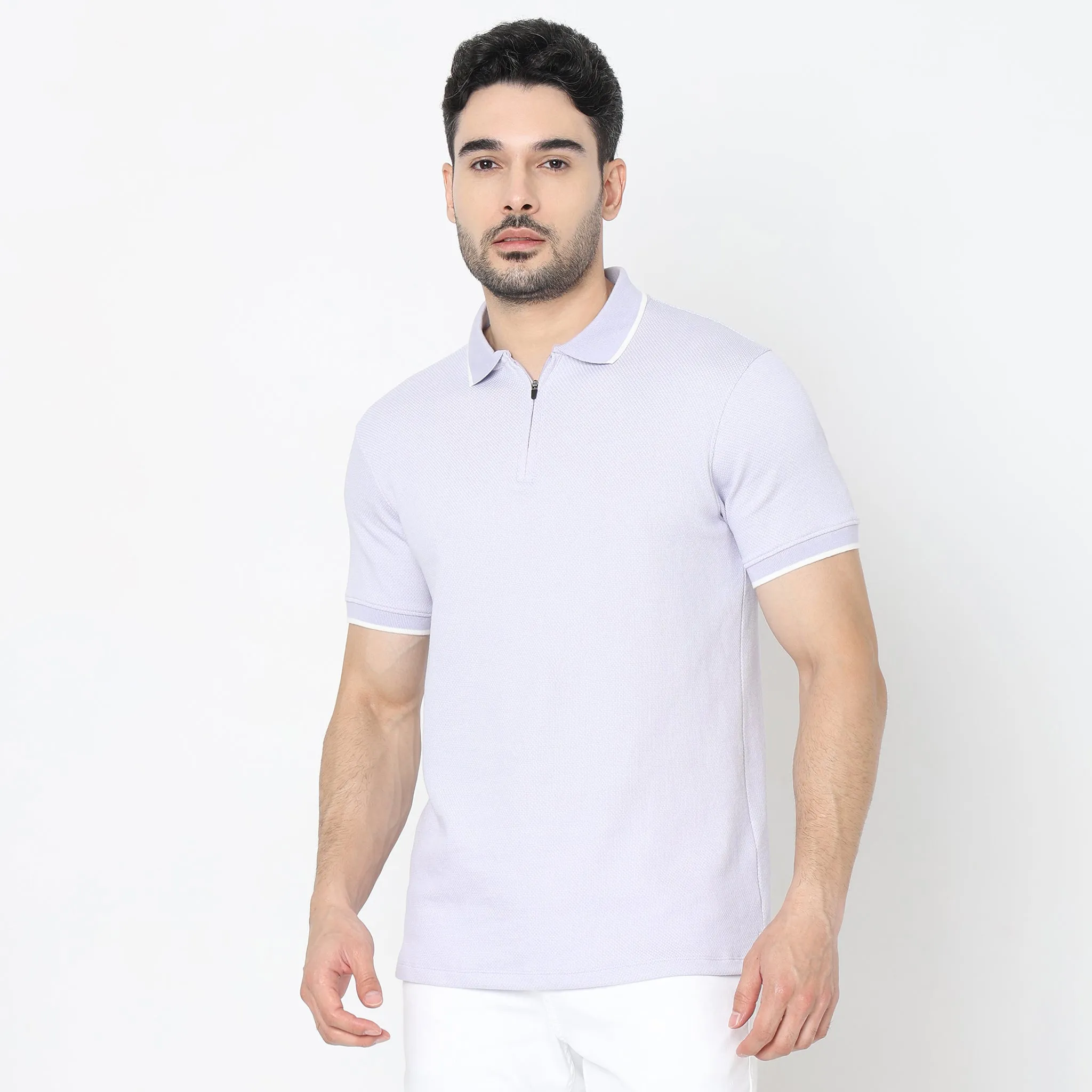 Smart Polo® - Micro Diamond Pop Structure - Zip Neck - Regular Fit Polo T-Shirt - Best Seller