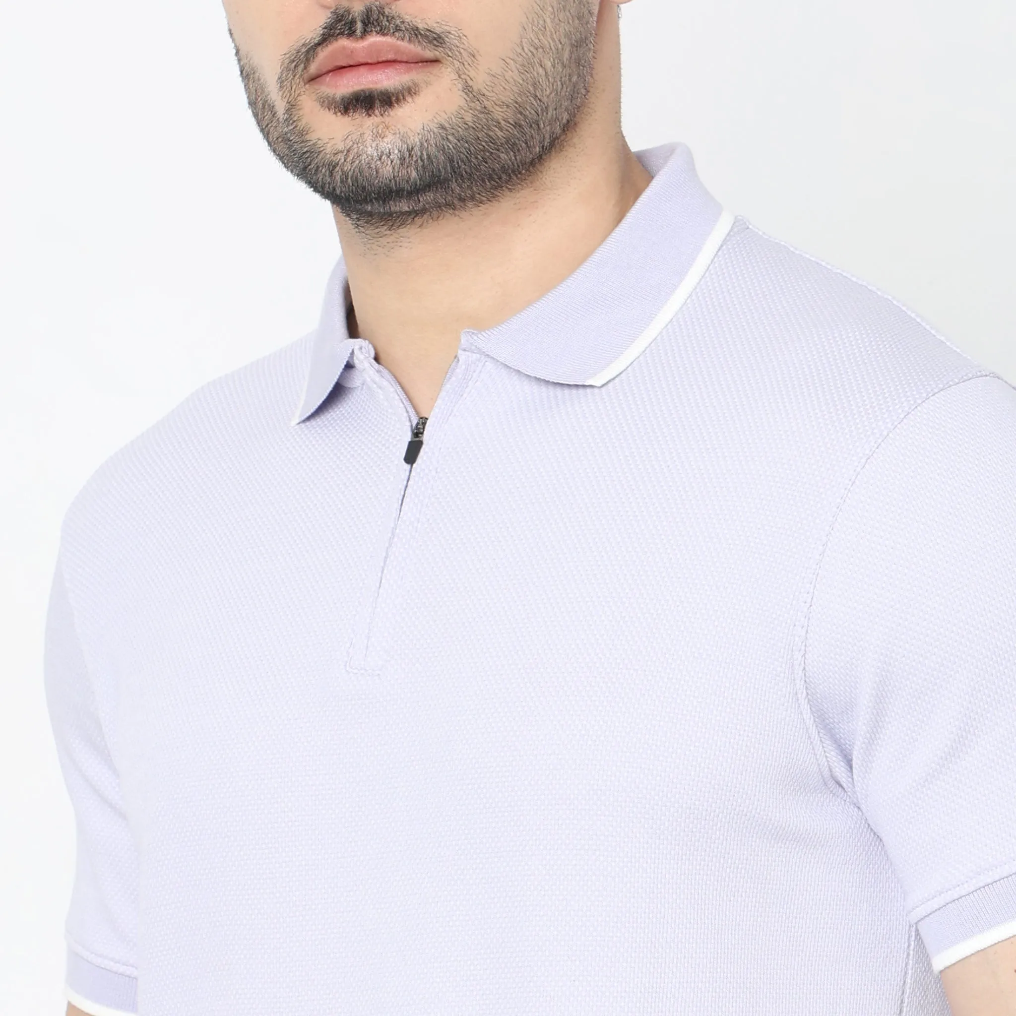 Smart Polo® - Micro Diamond Pop Structure - Zip Neck - Regular Fit Polo T-Shirt - Best Seller
