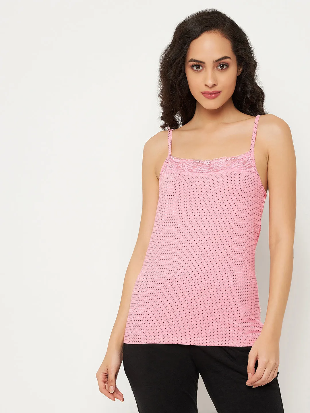 Soft Pink Cotton Polka Dot Print Camisole