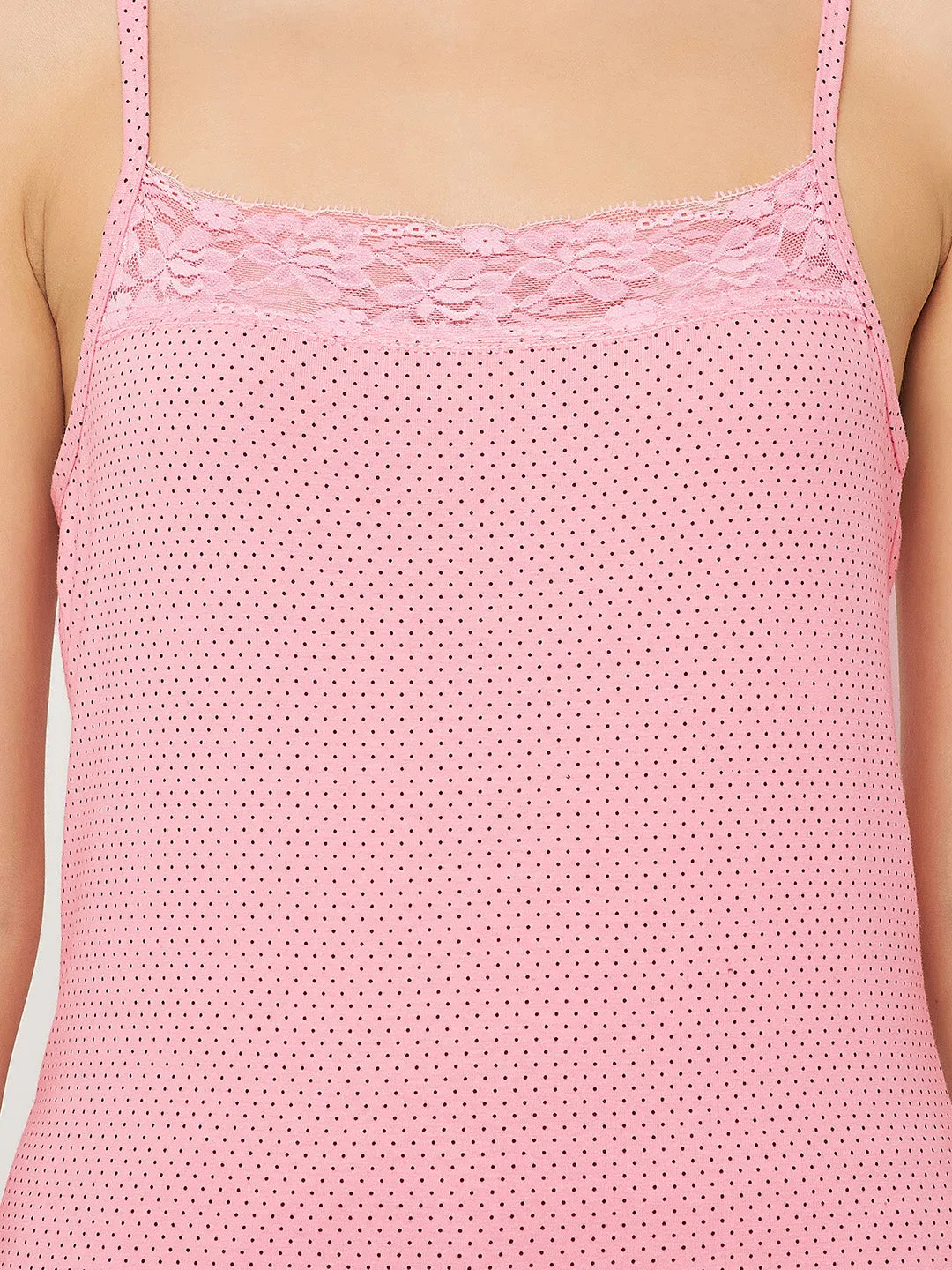 Soft Pink Cotton Polka Dot Print Camisole