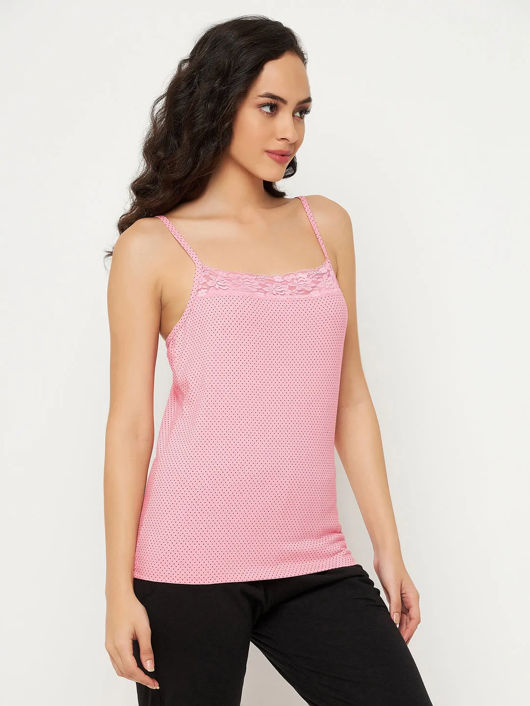 Soft Pink Cotton Polka Dot Print Camisole