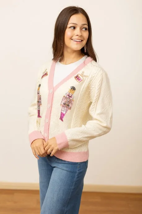 Southern Grace Beige and Pink Nutcracker Sweater