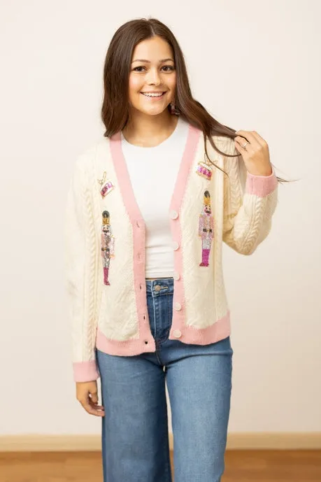 Southern Grace Beige and Pink Nutcracker Sweater