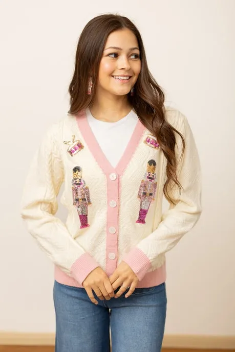 Southern Grace Beige and Pink Nutcracker Sweater