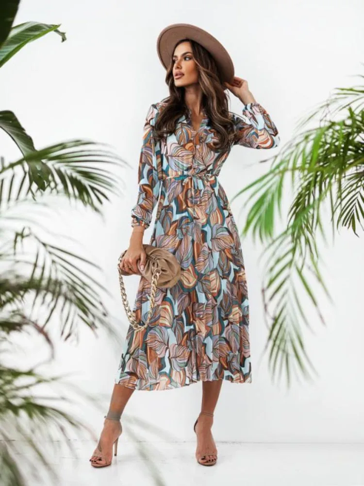 Spring Autumn New Temperament Elegant Dress V-neck High-waisted Commuter Long Dresses Fashion Banquet Party Dress Women Clothing