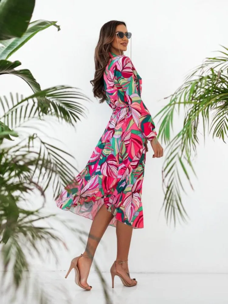 Spring Autumn New Temperament Elegant Dress V-neck High-waisted Commuter Long Dresses Fashion Banquet Party Dress Women Clothing