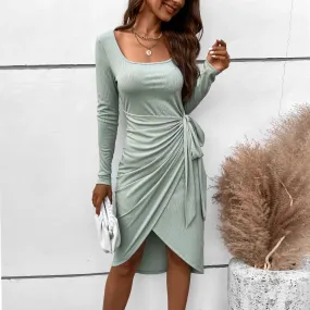 Square Collar Elegant Long-sleeved Casual Vestidos Femenino Midi Dresses