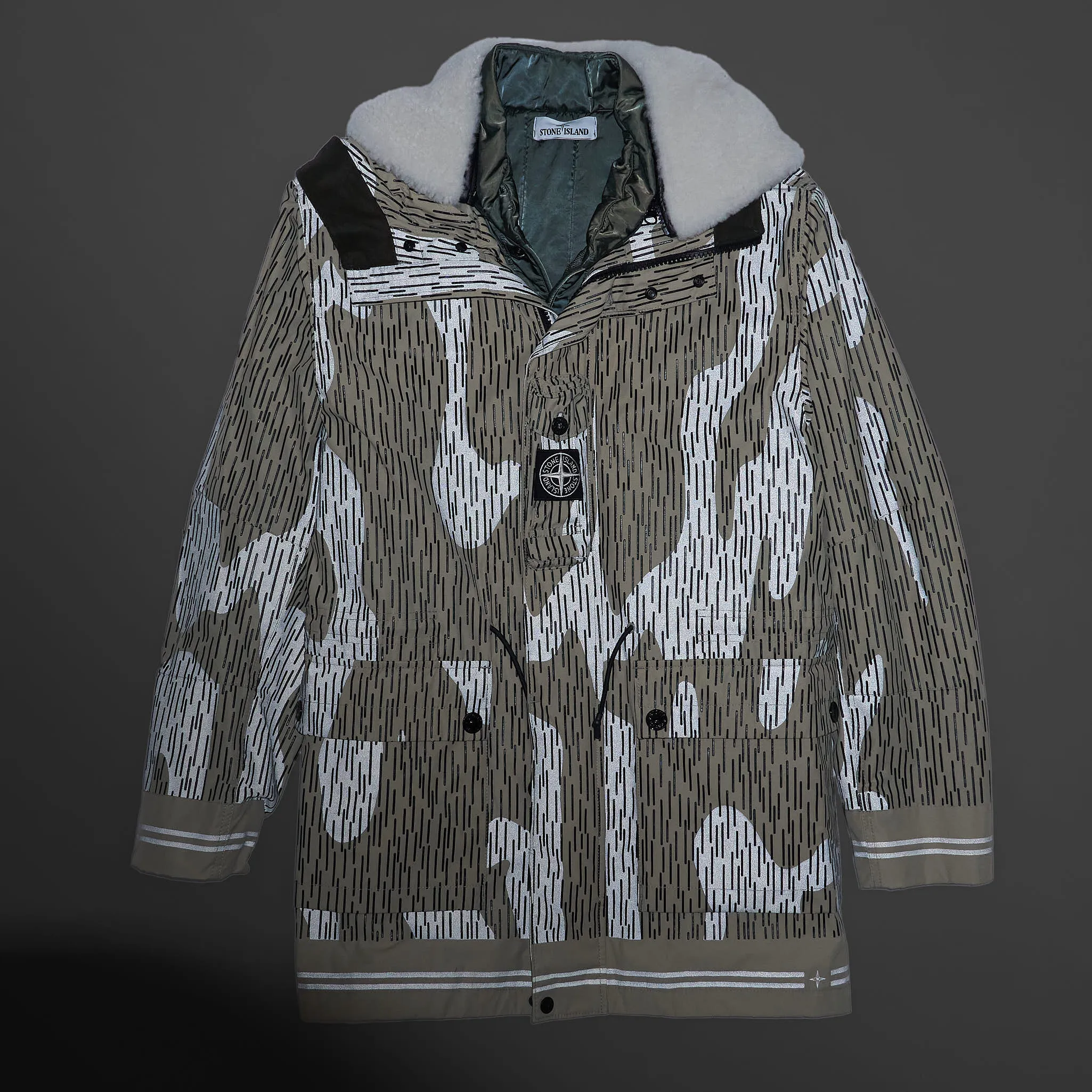 Stone Island Naslan Light Watro Rain Camo Reflective Parka Coat With Detachable Lining