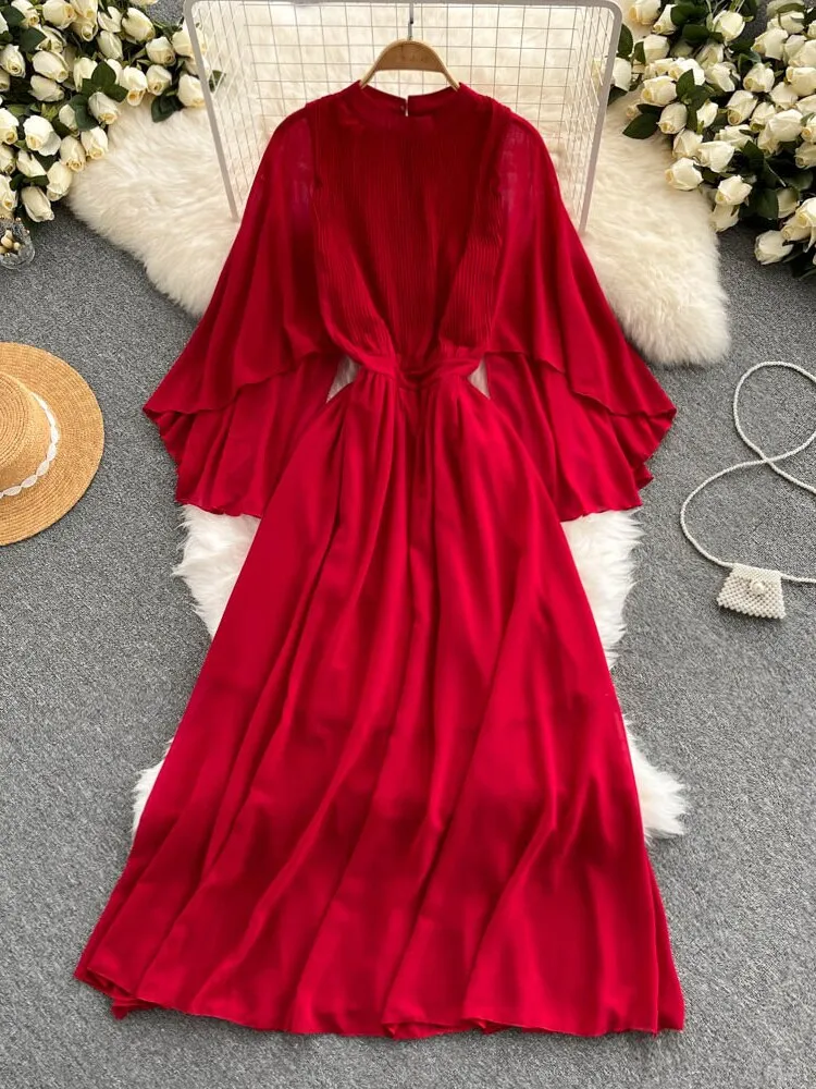 Summer Dress New Sweet Temperament French Dress Women's Waistband Slim Chiffon Long Dresses Beach Holiday Style Female Clothing