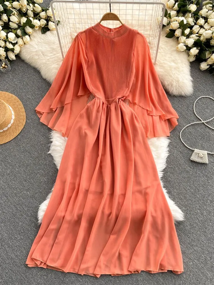 Summer Dress New Sweet Temperament French Dress Women's Waistband Slim Chiffon Long Dresses Beach Holiday Style Female Clothing