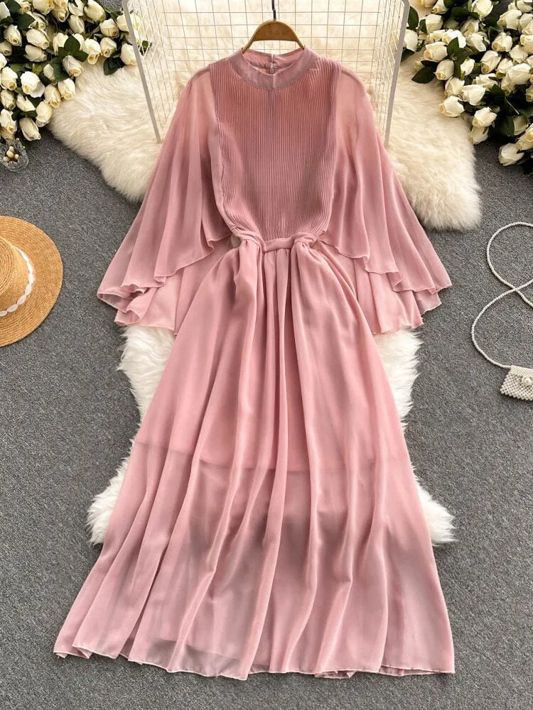 Summer Dress New Sweet Temperament French Dress Women's Waistband Slim Chiffon Long Dresses Beach Holiday Style Female Clothing