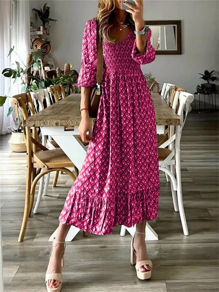 Summer Dress Women 2023 New Fashion Printing Dress Waist Floral Long Dresses Woman Clothing Elegant and Pretty Women's Dresses