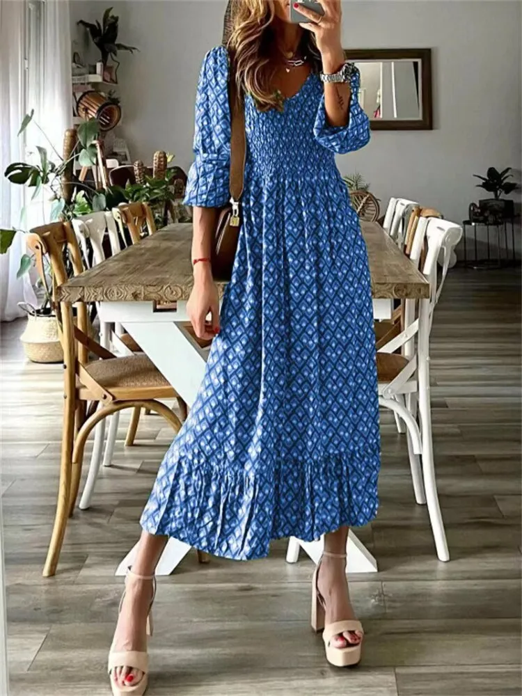 Summer Dress Women 2023 New Fashion Printing Dress Waist Floral Long Dresses Woman Clothing Elegant and Pretty Women's Dresses