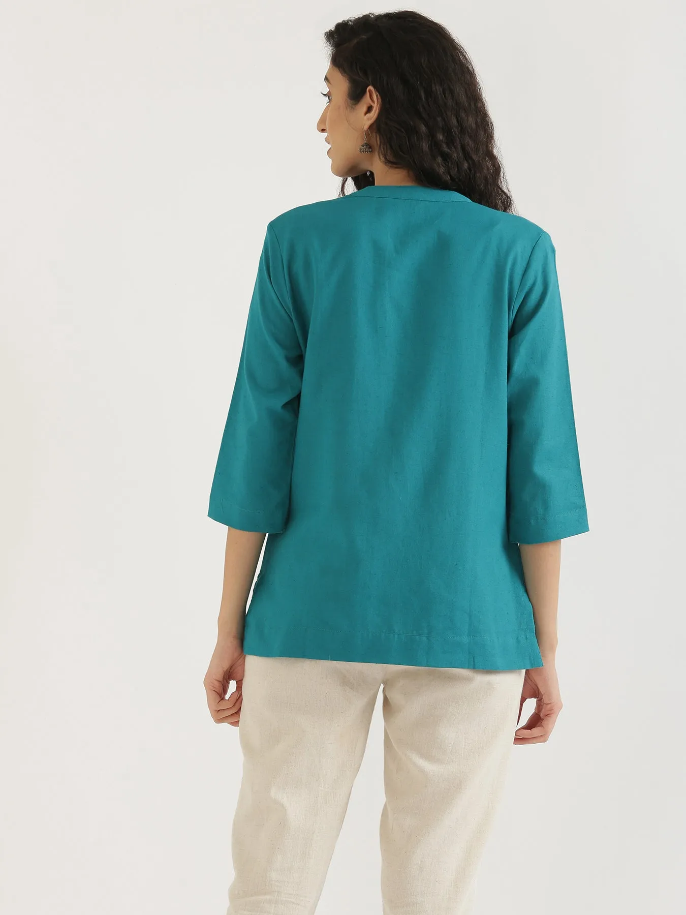 Teal Airy Linen Short Kurta
