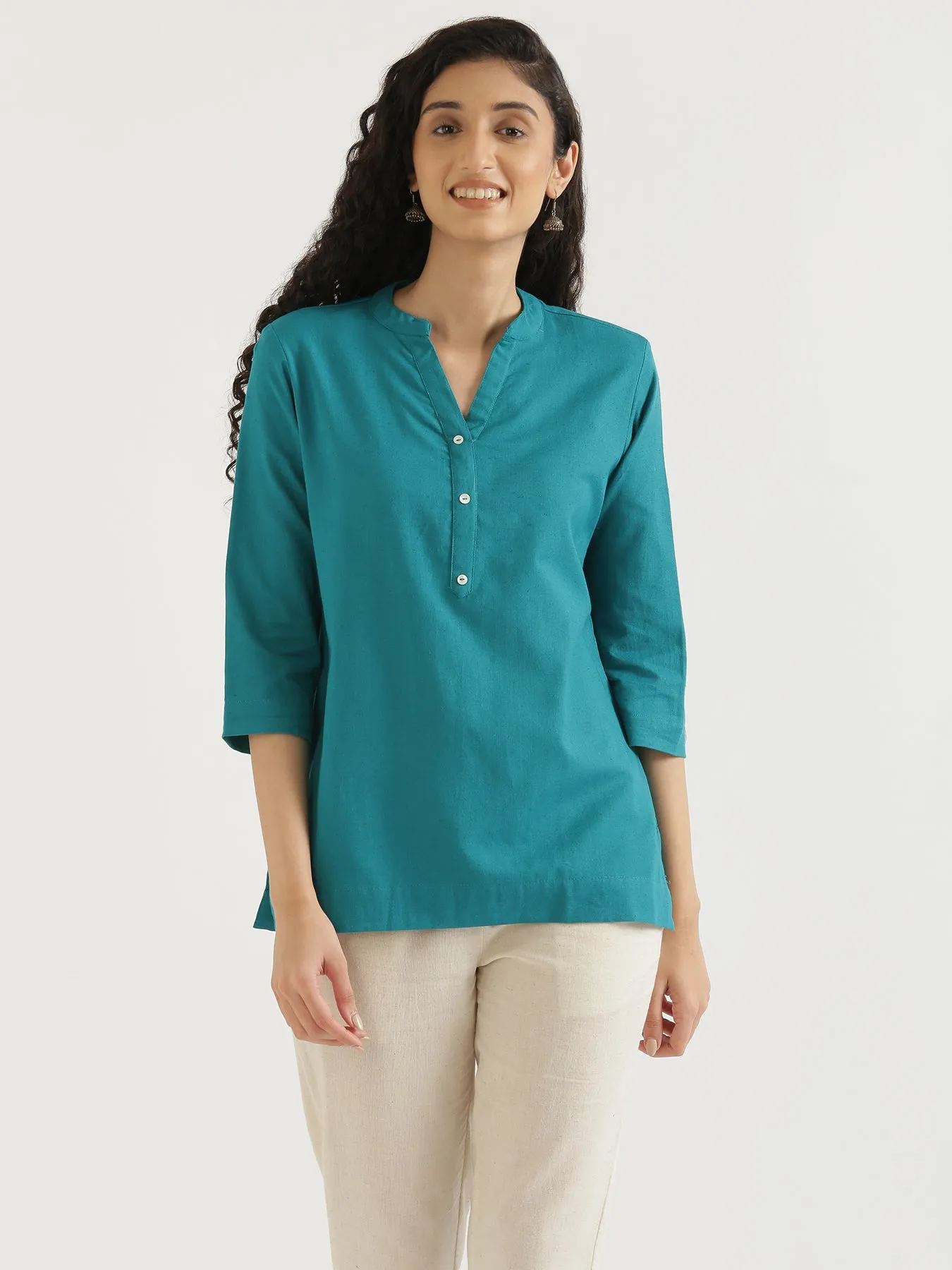 Teal Airy Linen Short Kurta