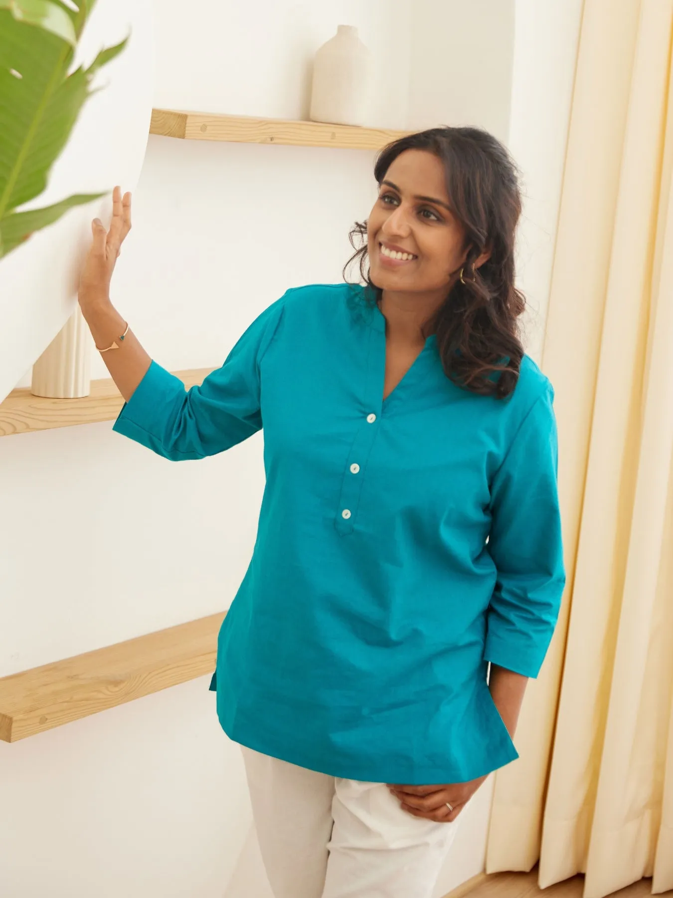 Teal Airy Linen Short Kurta