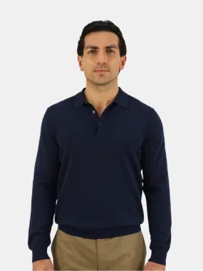 Vico Ribbed Long Sleeve Polo Cotton Midnight
