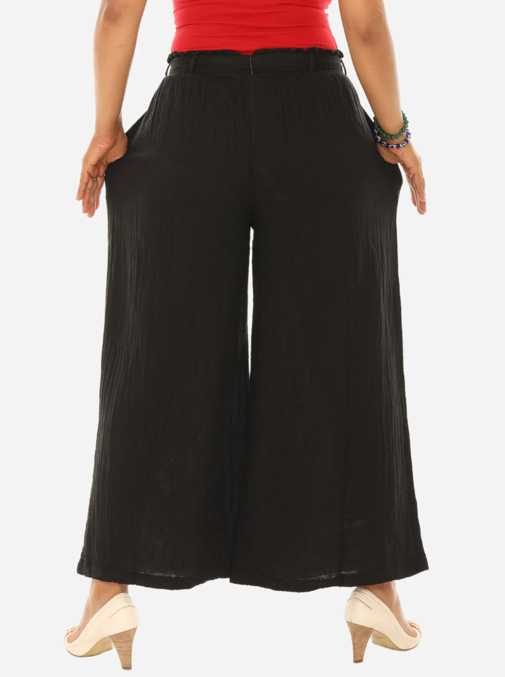 Women Pocket Tie-Front Wide-Leg Pants