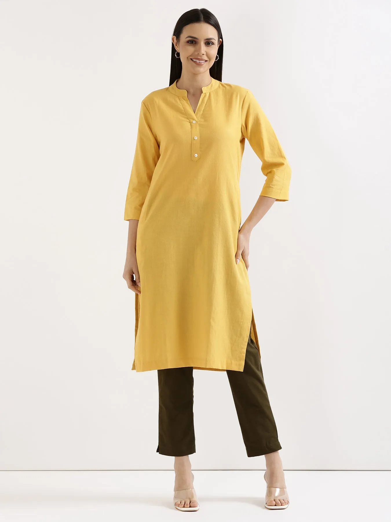 Yellow Airy Linen Long Kurta