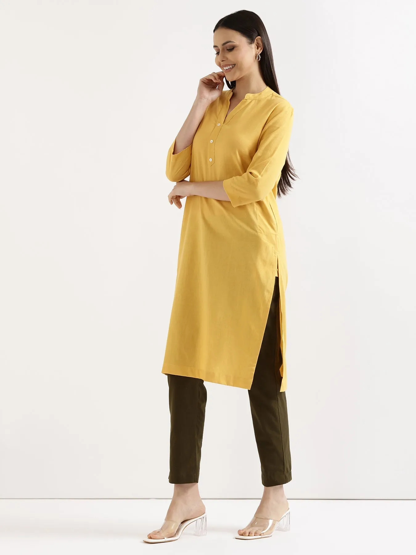 Yellow Airy Linen Long Kurta