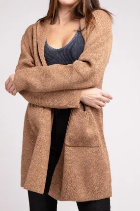 Zenana Hooded Open Front Sweater Cardigan
